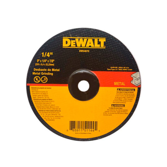 DISCO DESBASTE METAL 9 X 1/4 X 7/8 DEWALT  CÓDIGO DW54870